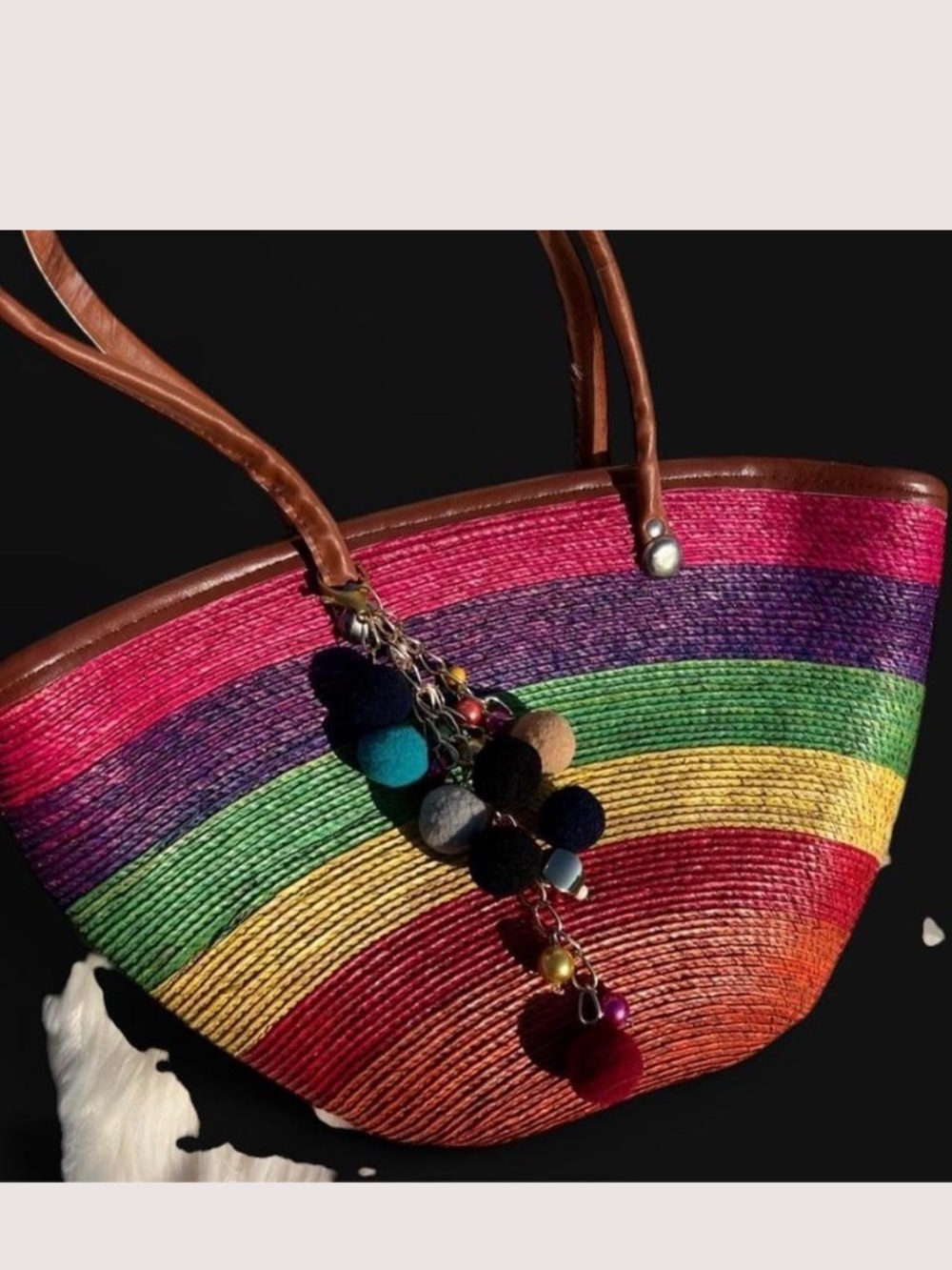 Happy Rainbow Tote w/ Ball Charm